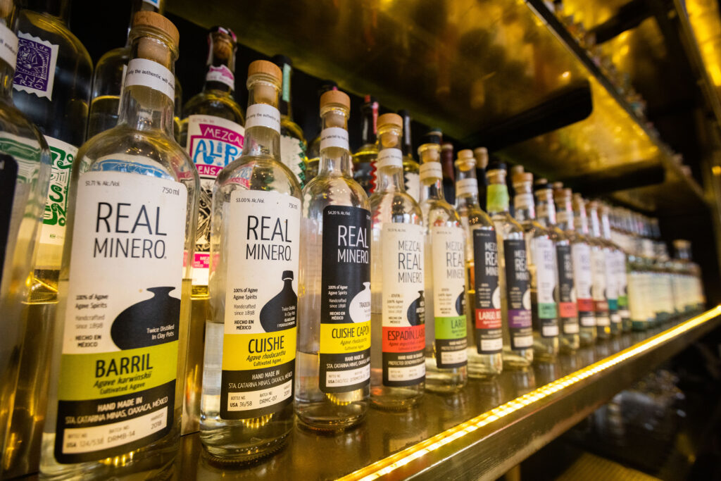 mezcal bottles in the bar